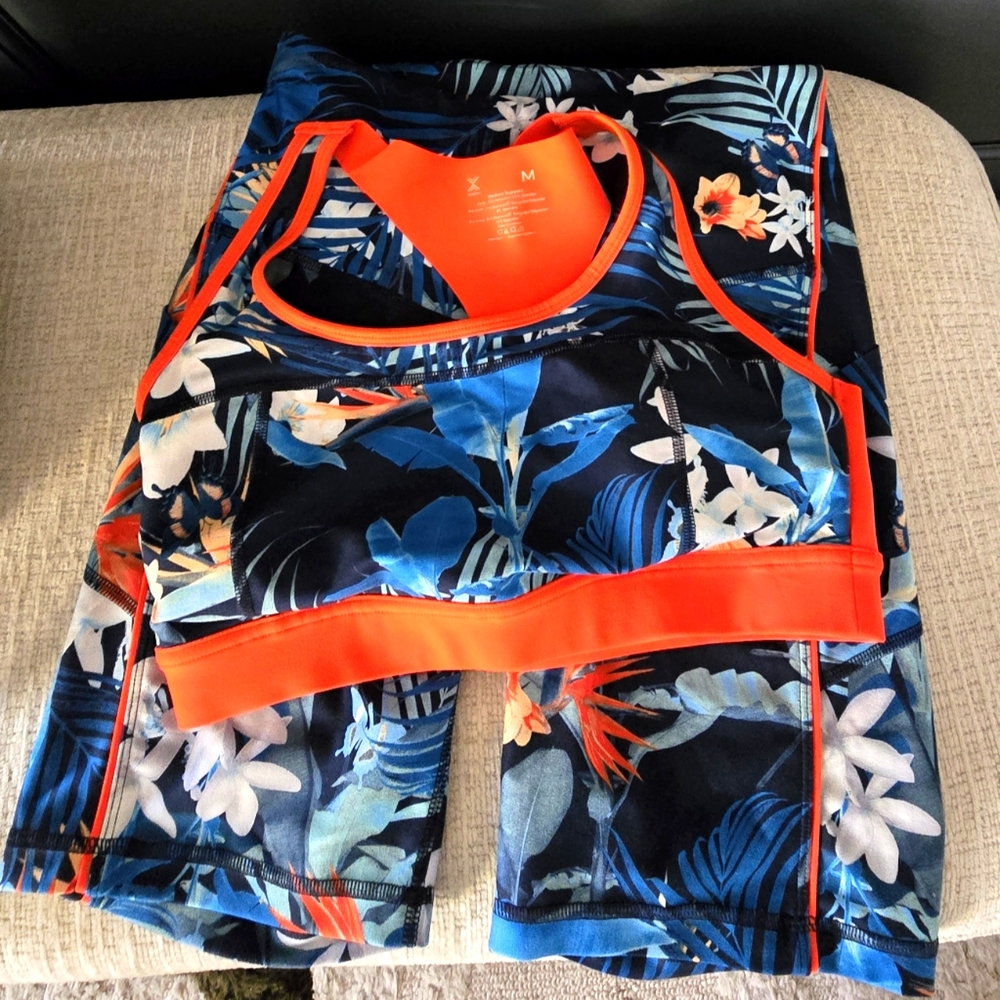 Xersion floral Sports Bra and workout shorts matching set NWOT
